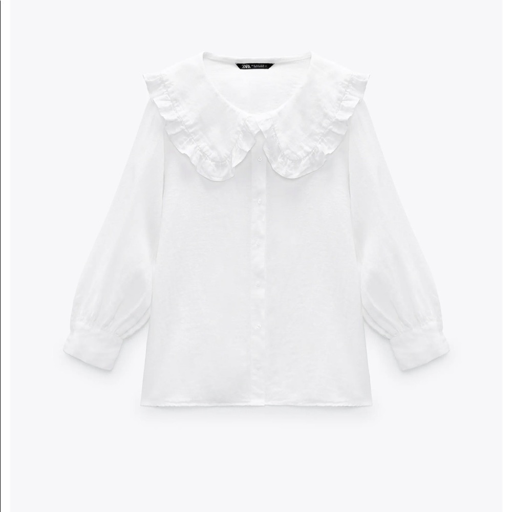 NWT Zara Statement Collar Linen Button Top